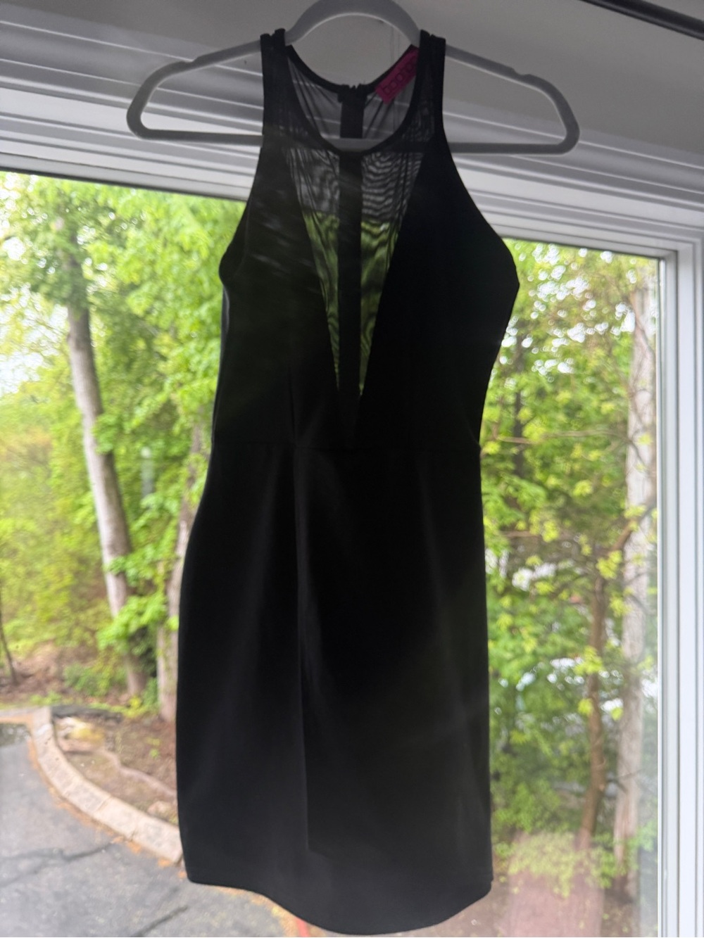 Boohoo Black Mesh-Insert Halter Mini Dress